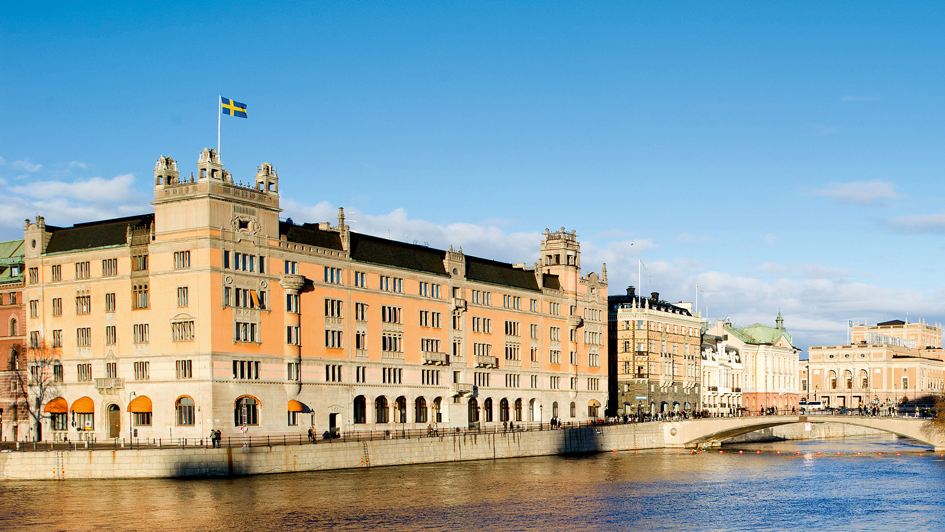 The Government Offices, Rosenbad seen from a bridge.